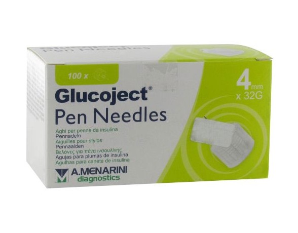 Menarini Glucoject Pen Needles 4mm x32G, 100 uds