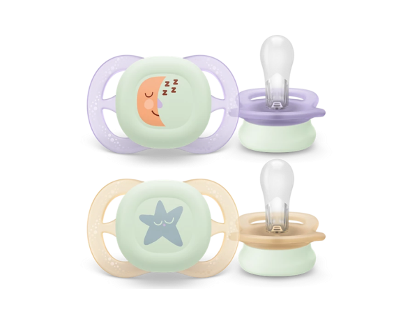PHILIPS AVENT 2 Chupetes Ultra Start Nighttime 0-2M niña